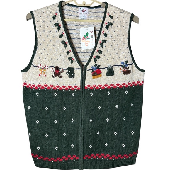 NWT Nutcracker Ugly Christmas Sweater Vest Teddy Bear Log Cabin 1X Plus - Picture 1 of 7